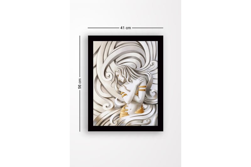 Inramad Canvastavla i trä - 41x56 cm - Elegant kvinna omgiven av svängande linjer - Vit / Guld / Grå - Inredning - Tavlor & konst
