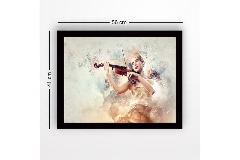 Inramad Canvastavla i trä - 41x56 cm - Elegant kvinna som spelar fiol omgiven av drömlika moln - Ljus beige / Mjuk rosa / Guld - Inredning - Tavlor & konst