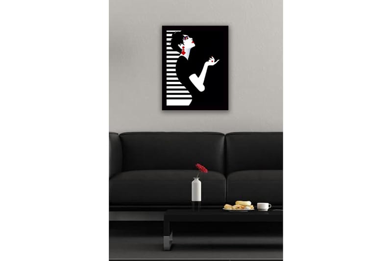 Inramad Canvastavla i trä - 41x56 cm - Elegant silhuett av en kvinna med dramatisk pose - Svart / Vit / Röd - Inredning - Tavlor & konst