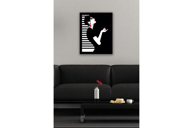 Inramad Canvastavla i trä - 41x56 cm - Elegant silhuett av en kvinna med dramatisk pose - Svart / Vit / Röd - Inredning - Tavlor & konst