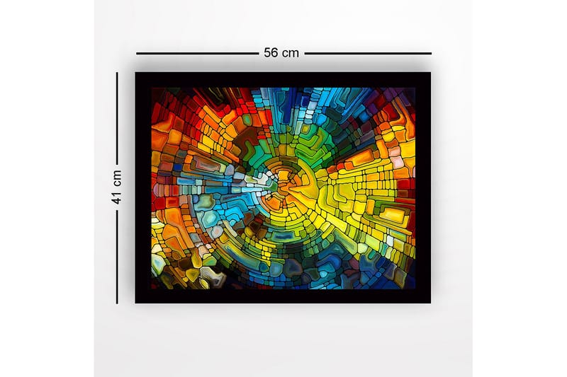 Inramad Canvastavla i trä - 41x56 cm - Färgglad abstrakt komposition med cirkulära mönster - Blå / Grön / Orange - Inredning - Tavlor & konst