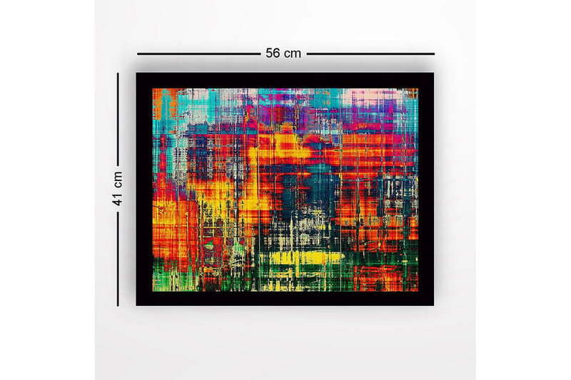 Inramad Canvastavla i trä - 41x56 cm - Färgglad abstrakt komposition med vertikala linjer och mönster - Röd / Blå / Gul - Inredning - Tavlor & konst