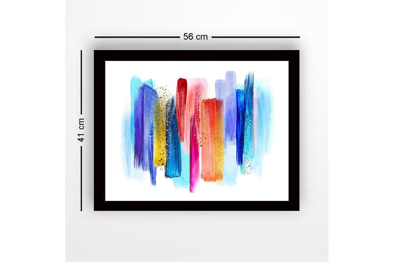 Inramad Canvastavla i trä - 41x56 cm - Färgglad abstrakt komposition med vertikala penseldrag - Blå / Röd / Gul - Inredning - Tavlor & konst