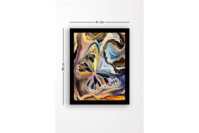 Inramad Canvastavla i trä - 41x56 cm - Färgglad fjäril i abstrakt komposition - Guld / Blå / Svart - Inredning - Tavlor & konst