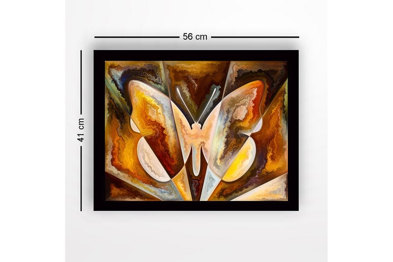 Inramad Canvastavla i trä - 41x56 cm - Färgglad fjäril med abstrakta former - Guld / Brun / Vit - Inredning - Tavlor & konst