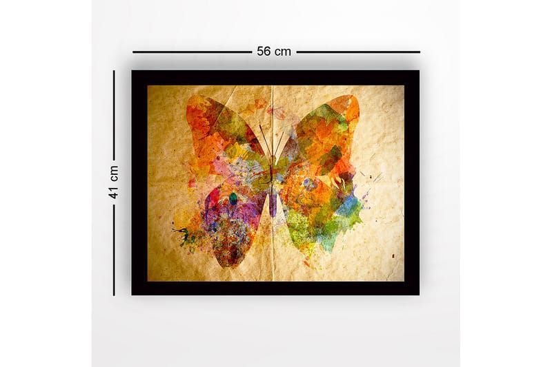 Inramad Canvastavla i trä - 41x56 cm - Färgglad fjäril med abstrakta mönster - Orange / Grön / Lila - Inredning - Tavlor & konst