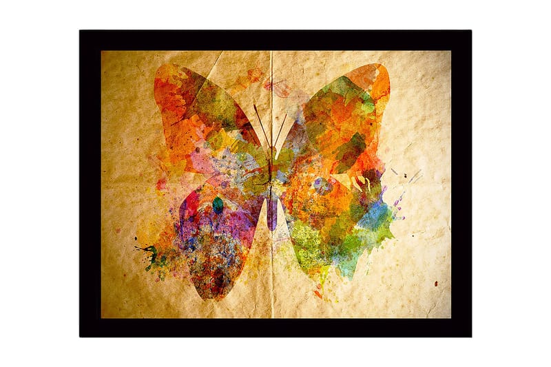 Inramad Canvastavla i trä - 41x56 cm - Färgglad fjäril med abstrakta mönster - Orange / Grön / Lila - Inredning - Tavlor & konst
