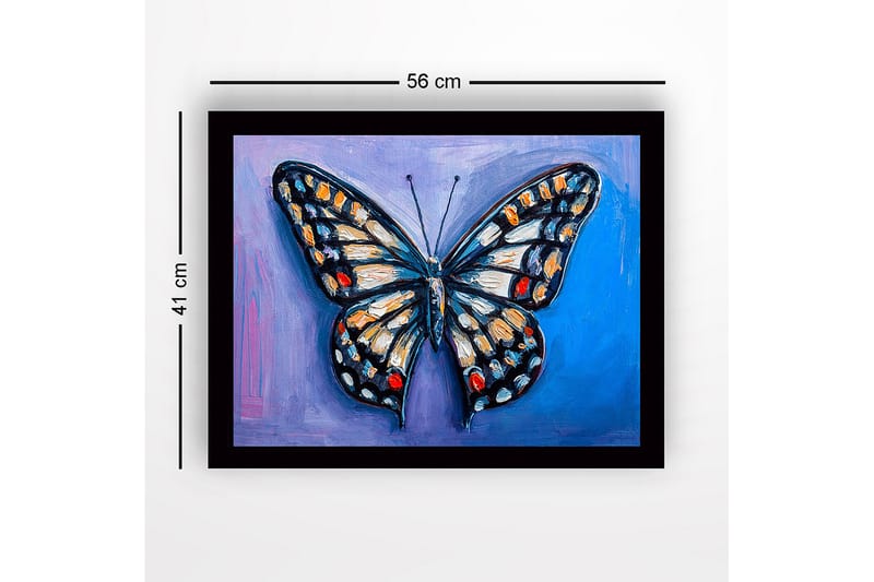 Inramad Canvastavla i trä - 41x56 cm - Färgglad fjäril med detaljerade vingar - Blå / Orange / Svart - Inredning - Tavlor & konst