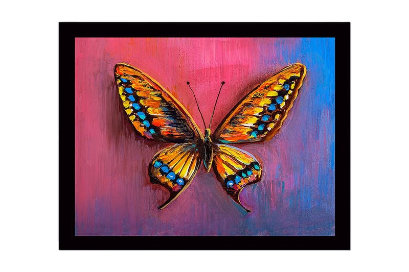 Inramad Canvastavla i trä - 41x56 cm - Färgglad fjäril med detaljerade vingar - Orange / Blå / Rosa - Inredning - Tavlor & konst