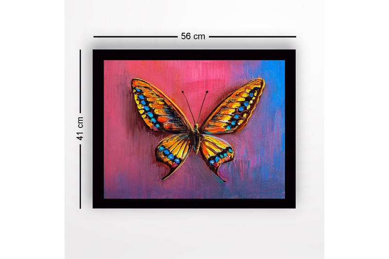 Inramad Canvastavla i trä - 41x56 cm - Färgglad fjäril med detaljerade vingar - Orange / Blå / Rosa - Inredning - Tavlor & konst