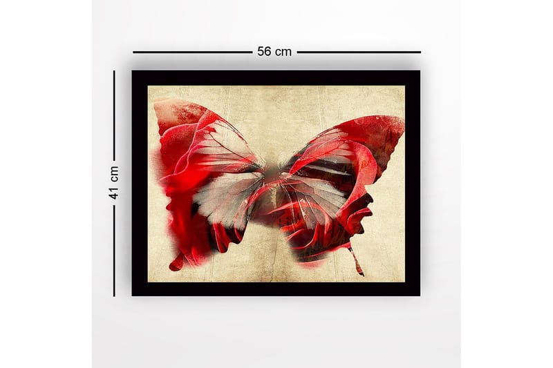 Inramad Canvastavla i trä - 41x56 cm - Färgglad fjäril med inslag av ansikten - Röd / Grå / Beige - Inredning - Tavlor & konst