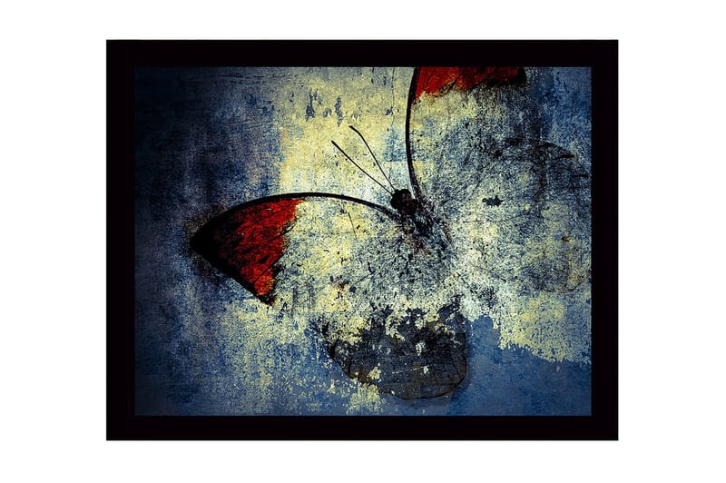 Inramad Canvastavla i trä - 41x56 cm - Färgglad fjäril med röda vingar, Röd / Blå / Gul