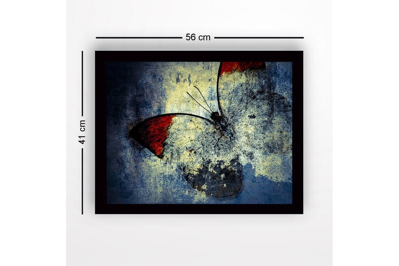 Inramad Canvastavla i trä - 41x56 cm - Färgglad fjäril med röda vingar - Röd / Blå / Gul - Inredning - Tavlor & konst