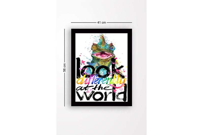 Inramad Canvastavla i trä - 41x56 cm - Färgglad kameleont med inspirerande text - Grön / Rosa / Gul - Inredning - Tavlor & konst