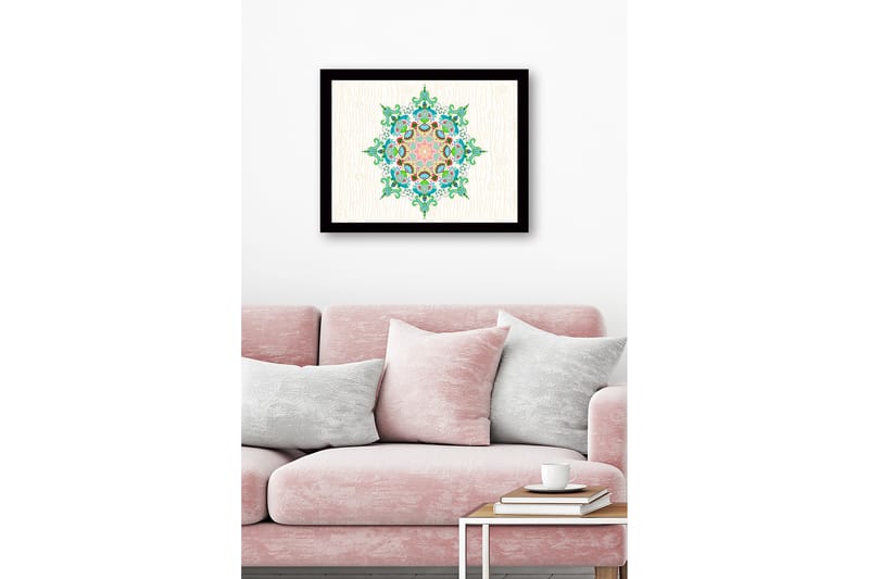 Inramad Canvastavla i trä - 41x56 cm - Färgglad mandala med intrikata mönster - Grön / Rosa / Blå - Inredning - Tavlor & konst