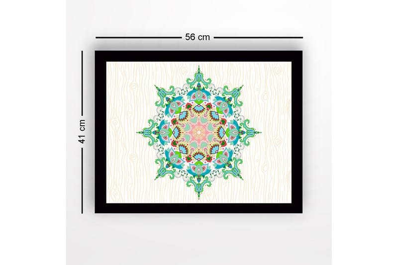 Inramad Canvastavla i trä - 41x56 cm - Färgglad mandala med intrikata mönster - Grön / Rosa / Blå - Inredning - Tavlor & konst