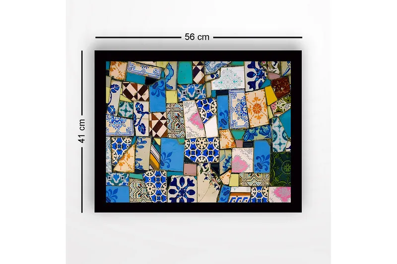 Inramad Canvastavla i trä - 41x56 cm - Färgglad mosaik av keramiska plattor - Blå / Grön / Orange - Inredning - Tavlor & konst