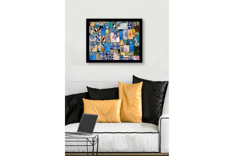 Inramad Canvastavla i trä - 41x56 cm - Färgglad mosaik av keramiska plattor - Blå / Grön / Orange - Inredning - Tavlor & konst