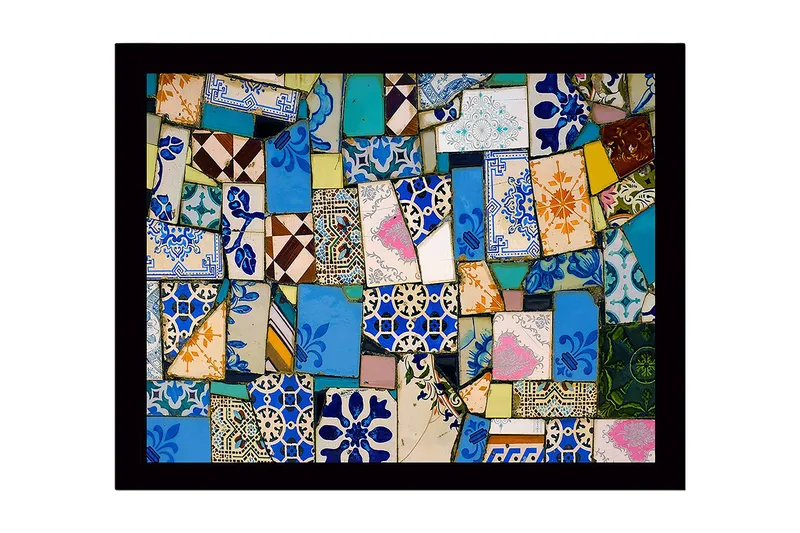 Inramad Canvastavla i trä - 41x56 cm - Färgglad mosaik av keramiska plattor - Blå / Grön / Orange - Inredning - Tavlor & konst