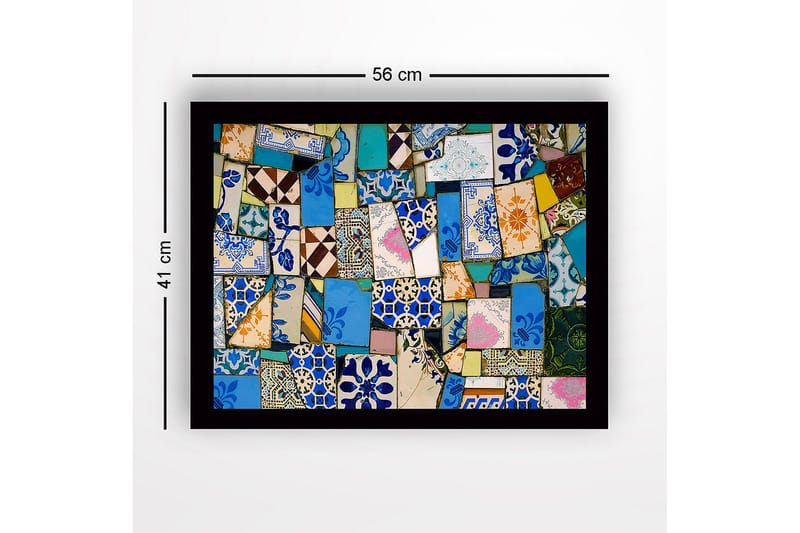 Inramad Canvastavla i trä - 41x56 cm - Färgglad mosaik av keramiska plattor - Blå / Grön / Orange - Inredning - Tavlor & konst