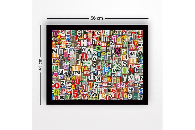 Inramad Canvastavla i trä - 41x56 cm - Färgglad samling av bokstäver och siffror - Röd / Grön / Gul - Inredning - Tavlor & konst