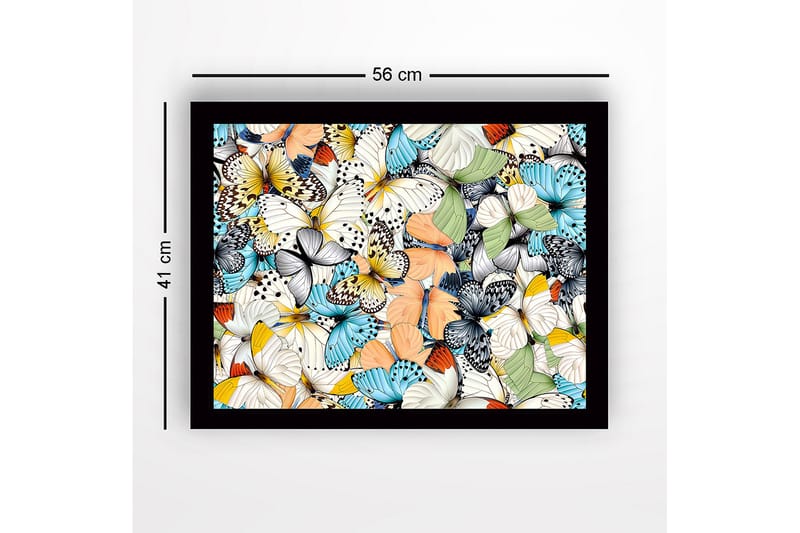 Inramad Canvastavla i trä - 41x56 cm - Färgglad samling av fjärilar - Blå / Vit / Orange - Inredning - Tavlor & konst