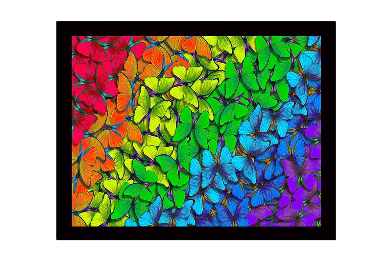 Inramad Canvastavla i trä - 41x56 cm - Färgglad samling av fjärilar i olika nyanser, Grön / Blå / Röd