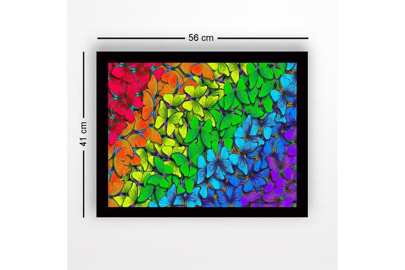 Inramad Canvastavla i trä - 41x56 cm - Färgglad samling av fjärilar i olika nyanser - Grön / Blå / Röd - Inredning - Tavlor & konst