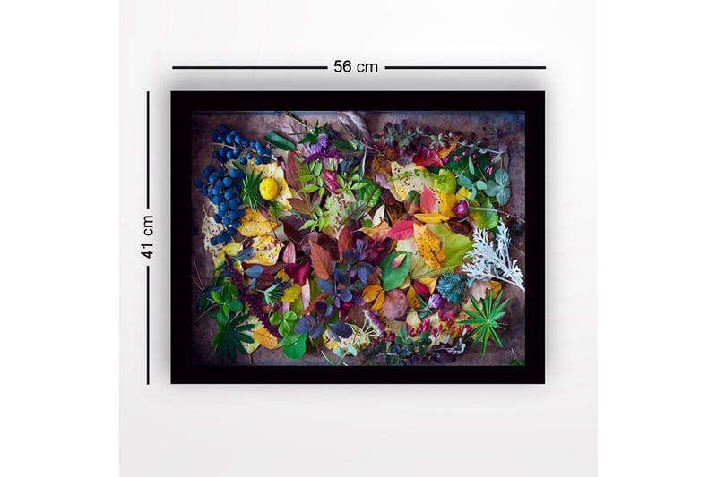 Inramad Canvastavla i trä - 41x56 cm - Färgglad samling av höstlöv och bär - Grön / Röd / Gul - Inredning - Tavlor & konst