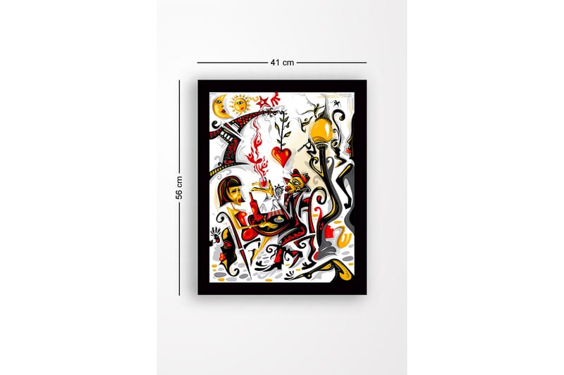 Inramad Canvastavla i trä - 41x56 cm - Färgglad scen med två figurer som interagerar i en romantisk atmosfär - Röd / Svart / Gul - Inredning - Tavlor & konst