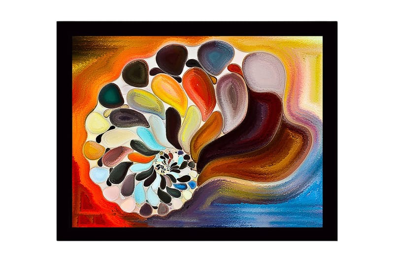 Inramad Canvastavla i trä - 41x56 cm - Färgglad snäcka med abstrakta former, Orange / Brun / Vit