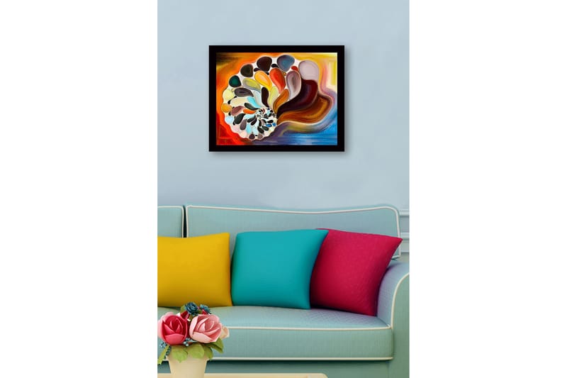 Inramad Canvastavla i trä - 41x56 cm - Färgglad snäcka med abstrakta former - Orange / Brun / Vit - Inredning - Tavlor & konst