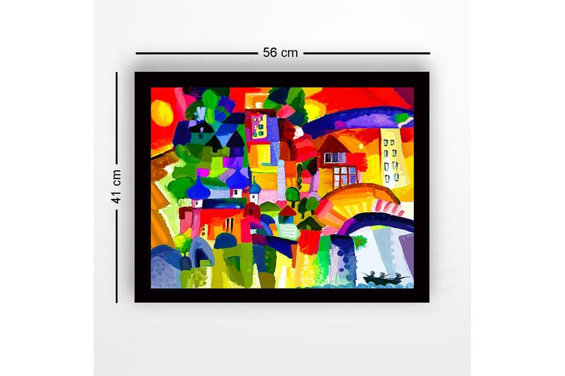 Inramad Canvastavla i trä - 41x56 cm - Färgglad stadssilhuett med kupoler och byggnader - Röd / Grön / Blå - Inredning - Tavlor & konst