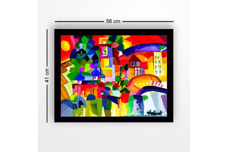 Inramad Canvastavla i trä - 41x56 cm - Färgglad stadssilhuett med kupoler och byggnader - Röd / Grön / Blå - Inredning - Tavlor & konst