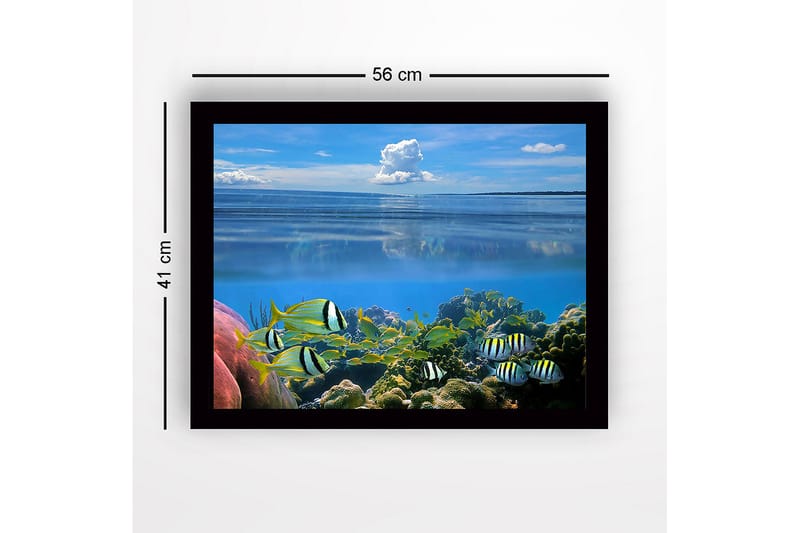 Inramad Canvastavla i trä - 41x56 cm - Färgglad undervattensscen med simmande fiskar och korallrev - Blå / Grön / Gul - Inredning - Tavlor & konst