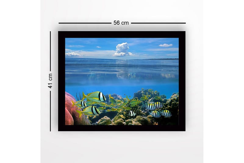 Inramad Canvastavla i trä - 41x56 cm - Färgglad undervattensscen med simmande fiskar och korallrev - Blå / Grön / Gul - Inredning - Tavlor & konst