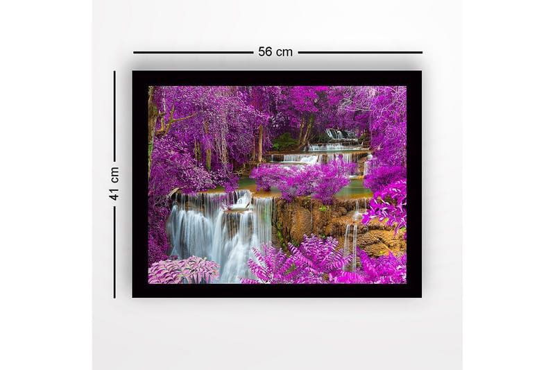 Inramad Canvastavla i trä - 41x56 cm - Färgglad vattenfall omgiven av lila blommor och grönska - Lila / Grön / Blå - Inredning - Tavlor & konst