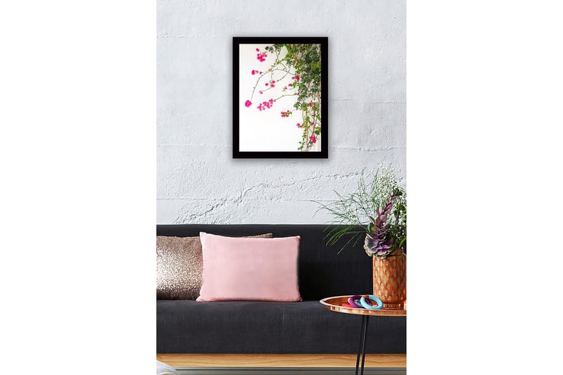 Inramad Canvastavla i trä - 41x56 cm - Färgglada blommor av bougainvillea som klättrar längs en gren - Rosa / Grön - Inredning - Tavlor & konst
