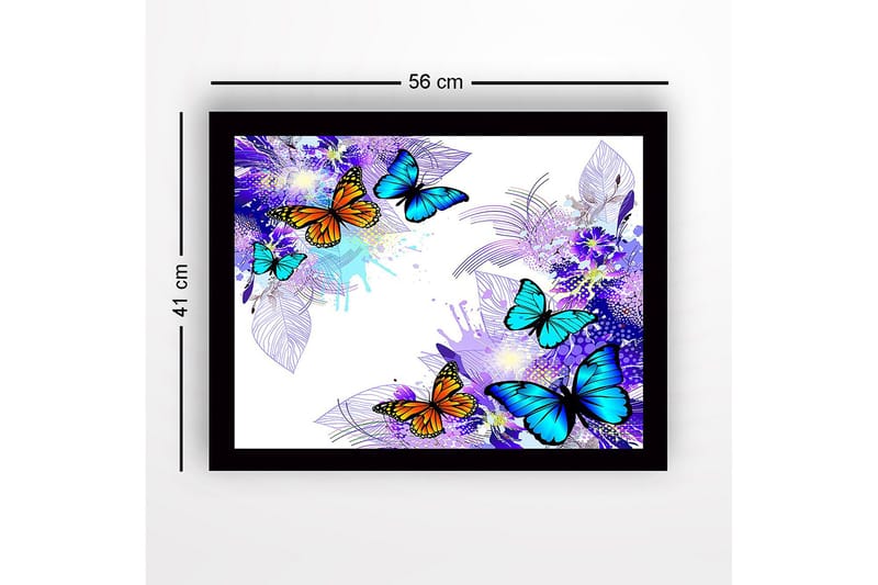 Inramad Canvastavla i trä - 41x56 cm - Färgglada fjärilar i en livlig komposition - Blå / Orange / Lila - Inredning - Tavlor & konst