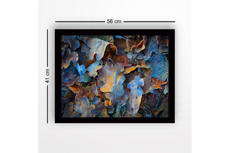 Inramad Canvastavla i trä - 41x56 cm - Färgglada höstlöv i en harmonisk komposition - Blå / Orange / Brun - Inredning - Tavlor & konst