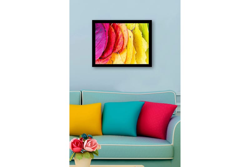 Inramad Canvastavla i trä - 41x56 cm - Färgglada höstlöv i olika nyanser - Rosa / Röd / Gul - Inredning - Tavlor & konst