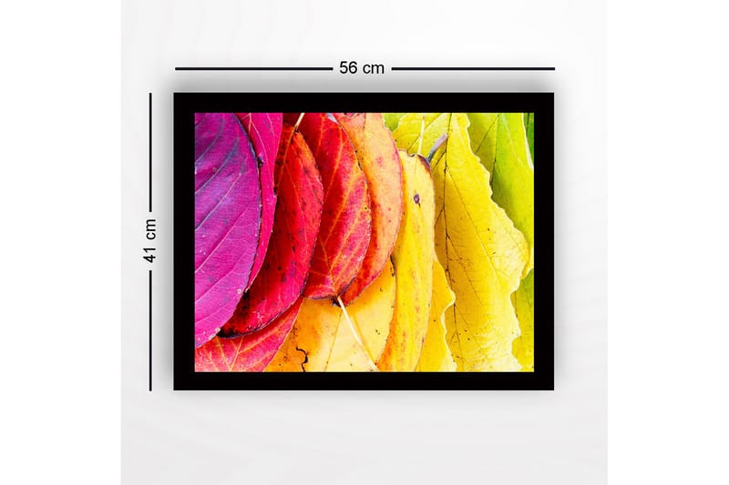 Inramad Canvastavla i trä - 41x56 cm - Färgglada höstlöv i olika nyanser - Rosa / Röd / Gul - Inredning - Tavlor & konst