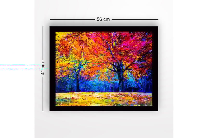 Inramad Canvastavla i trä - 41x56 cm - Färgglada höstträd med ljusa löv i orange och rosa nyanser - Orange / Rosa / Blå - Inredning - Tavlor & konst