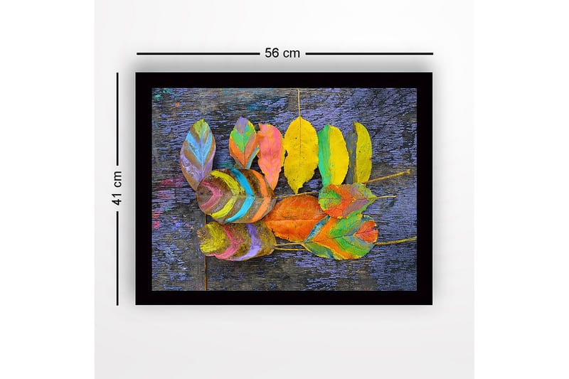 Inramad Canvastavla i trä - 41x56 cm - Färgglada löv arrangerade på en mörk bakgrund - Gul / Lila / Grön - Inredning - Tavlor & konst