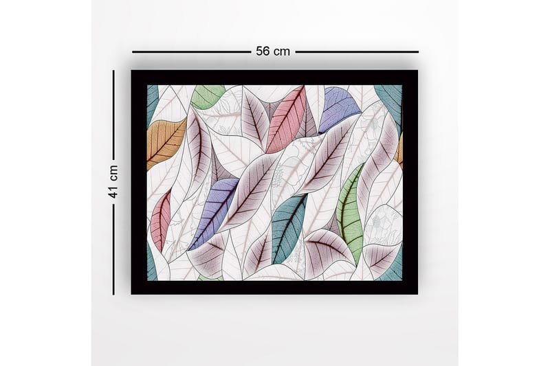 Inramad Canvastavla i trä - 41x56 cm - Färgglada löv i en harmonisk komposition - Grön / Rosa / Blå - Inredning - Tavlor & konst