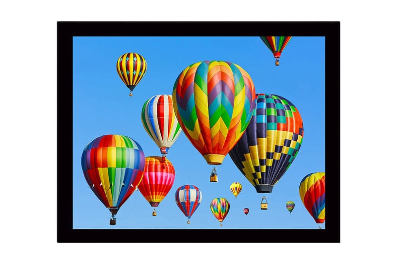 Inramad Canvastavla i trä - 41x56 cm - Färgglada luftballonger som svävar över en klarblå himmel - Röd / Grön / Gul - Inredning - Tavlor & konst