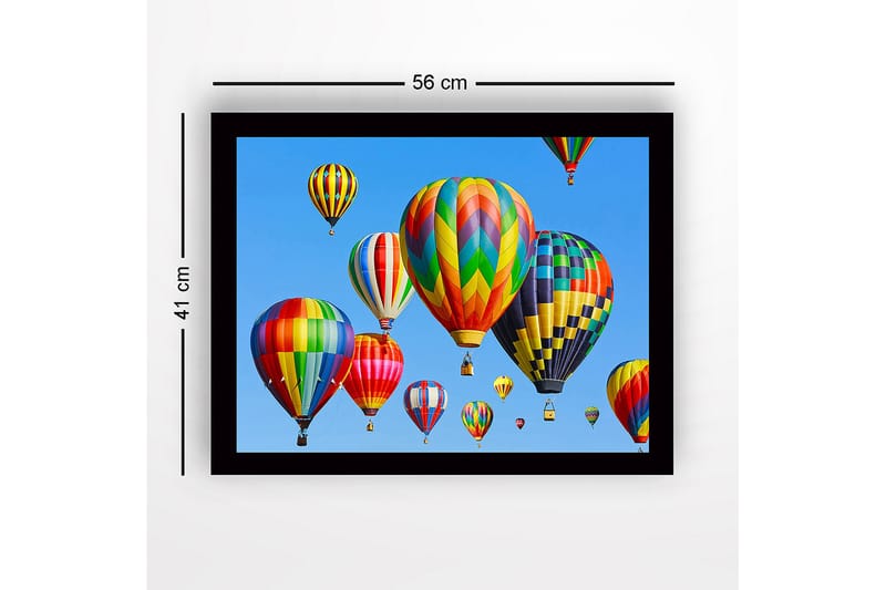 Inramad Canvastavla i trä - 41x56 cm - Färgglada luftballonger som svävar över en klarblå himmel - Röd / Grön / Gul - Inredning - Tavlor & konst