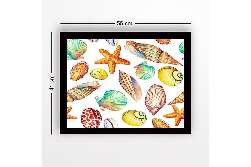Inramad Canvastavla i trä - 41x56 cm - Färgglada snäckor och sjöstjärnor i en lekfull komposition - Gul / Orange / Grön - Inredning - Tavlor & konst