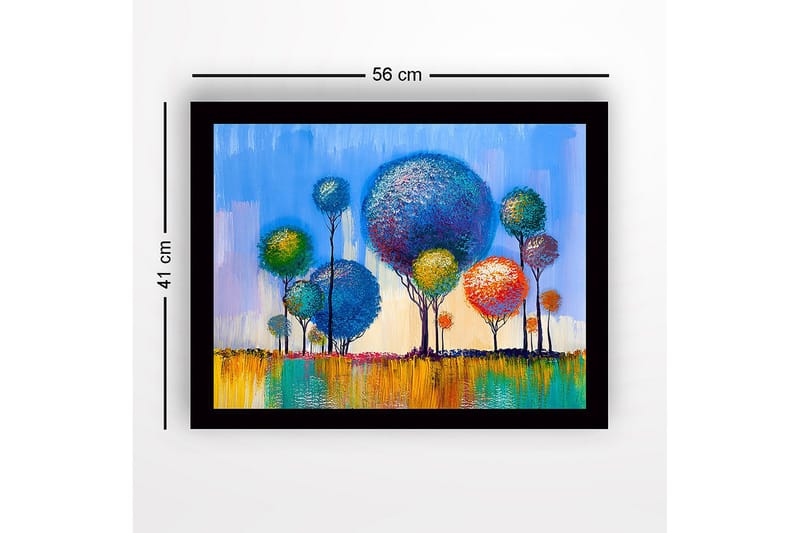 Inramad Canvastavla i trä - 41x56 cm - Färgglada träd i en livlig landskapskomposition - Blå / Grön / Orange - Inredning - Tavlor & konst