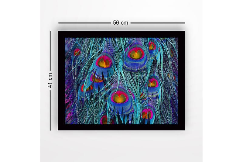 Inramad Canvastavla i trä - 41x56 cm - Färgglada påfågelsfjädrar i en abstrakt komposition - Turkos / Lila / Guld - Inredning - Tavlor & konst